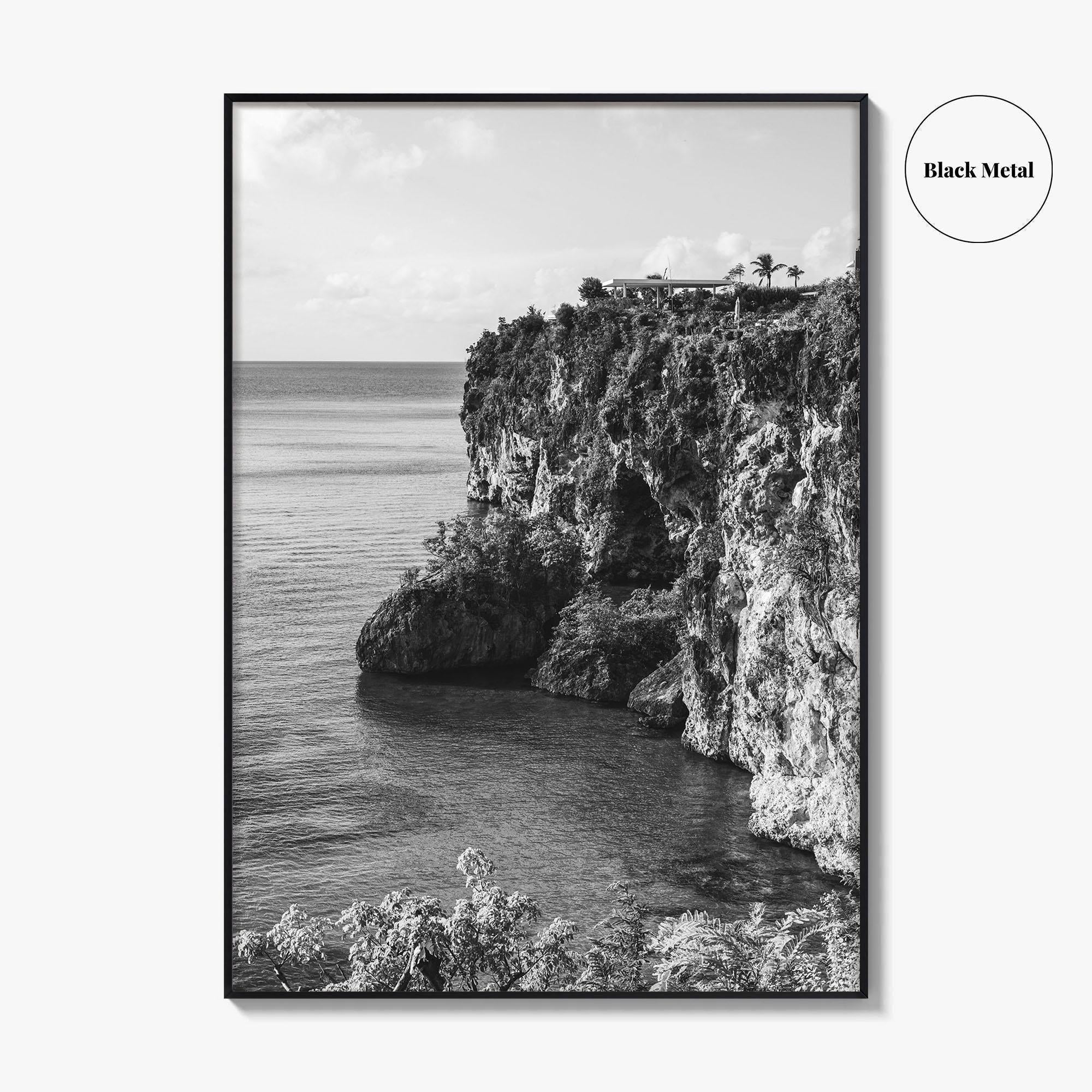 Anguilla Black and White Fine Art Photo Print, Caribbean Coastline Cliffs, Bahamas Poster