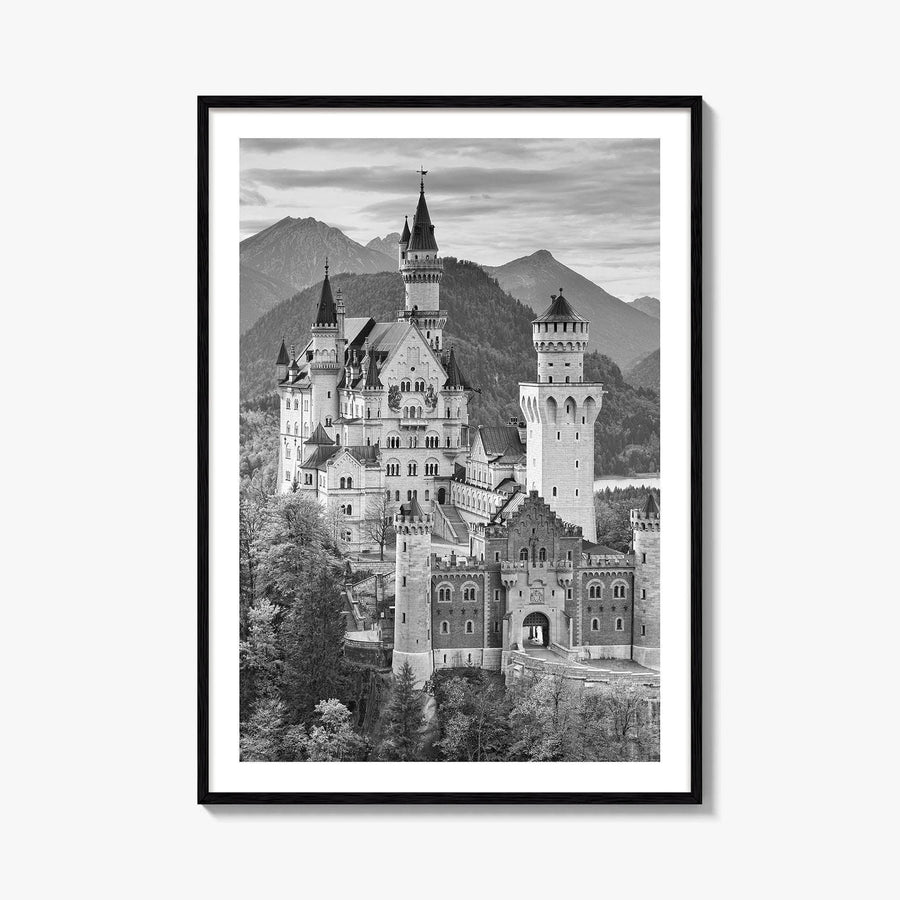 Neuschwanstein Castle Black and White Fine Art Photo Print, Bavaria Germany Poster