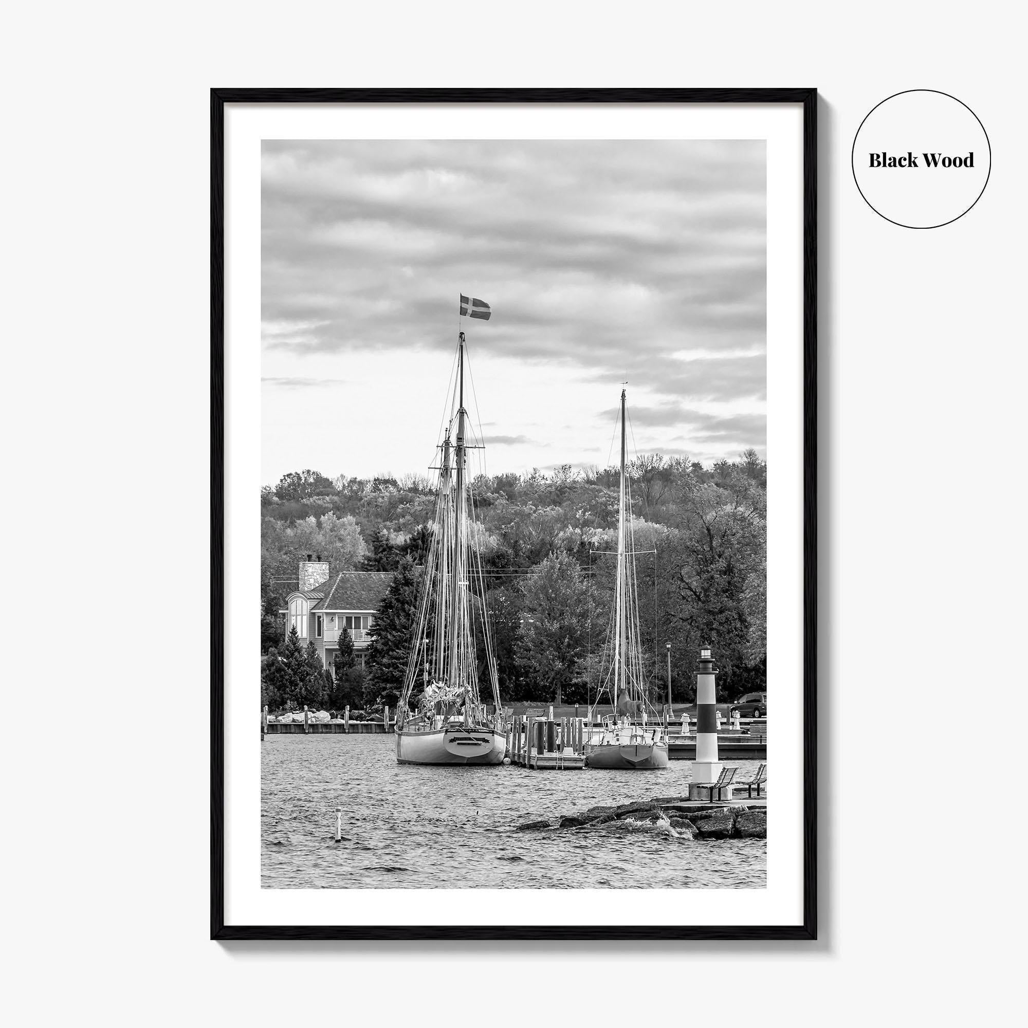 Sister Bay Black and White Fine Art Photo Print, Door County Harbor Wisconsin Poster