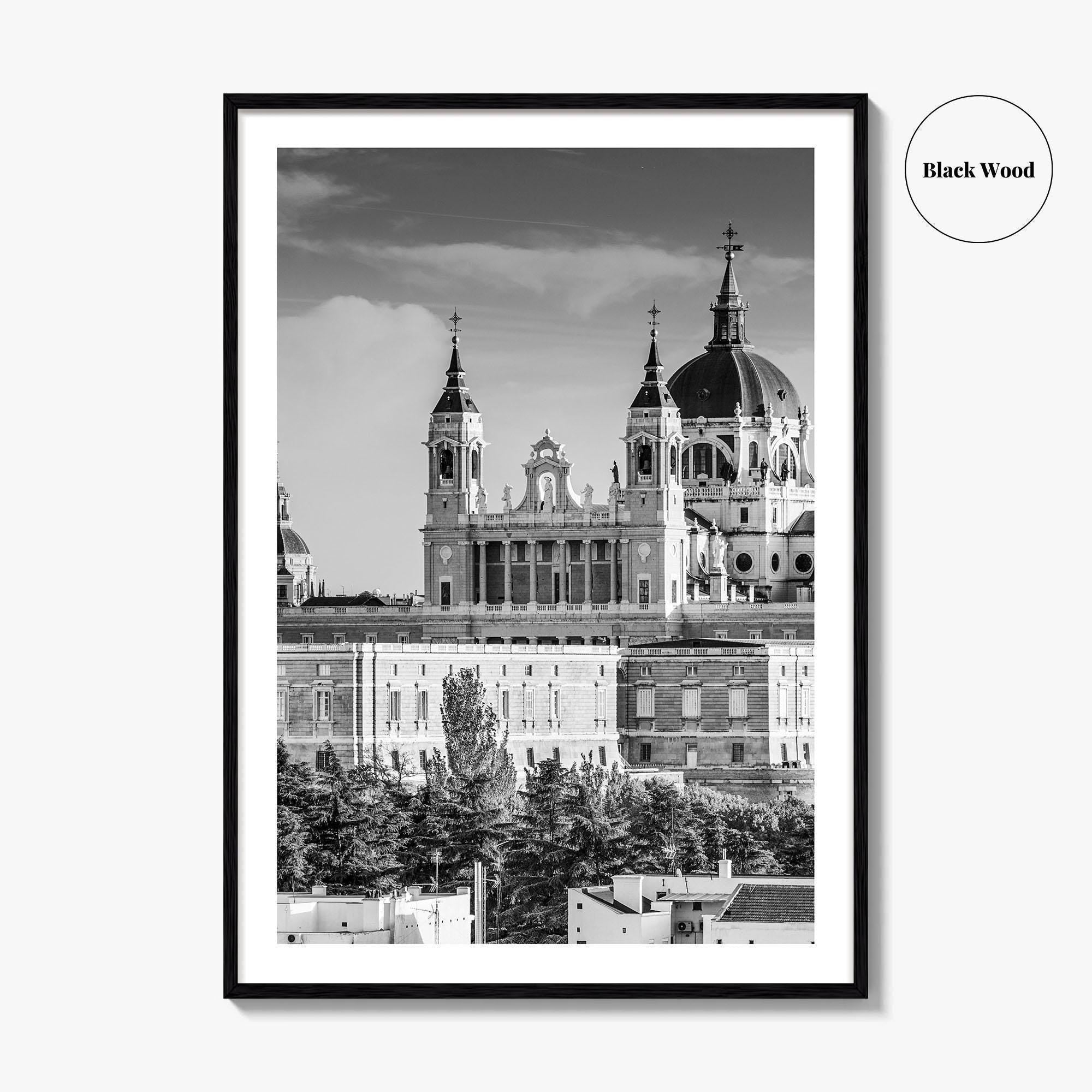 Madrid Skyline Black and White Fine Art Photo Print, Spain, Almudena Cathedral, Royal Palace