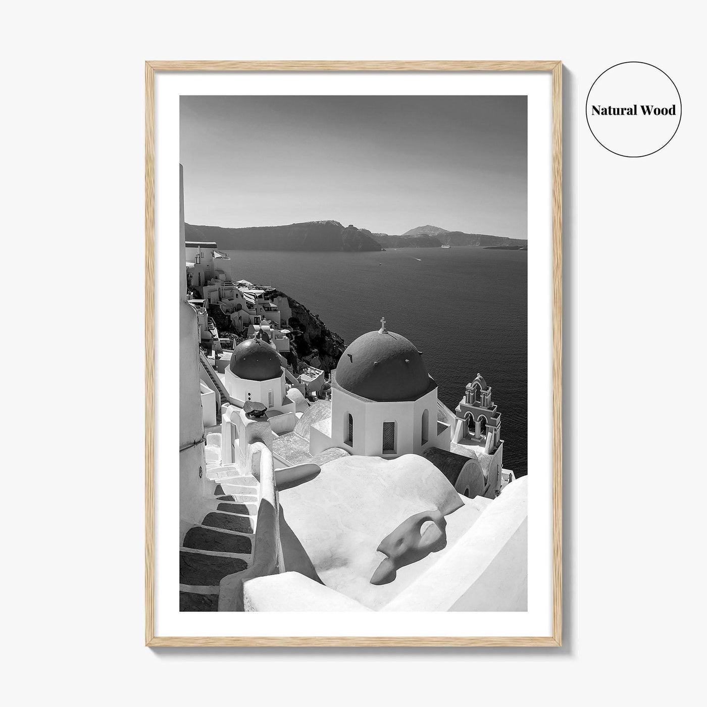 Santorini Black and White Fine Art Photo Print, Oia Greece Blue Domes Poster