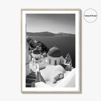 Santorini Black and White Fine Art Photo Print, Oia Greece Blue Domes Poster