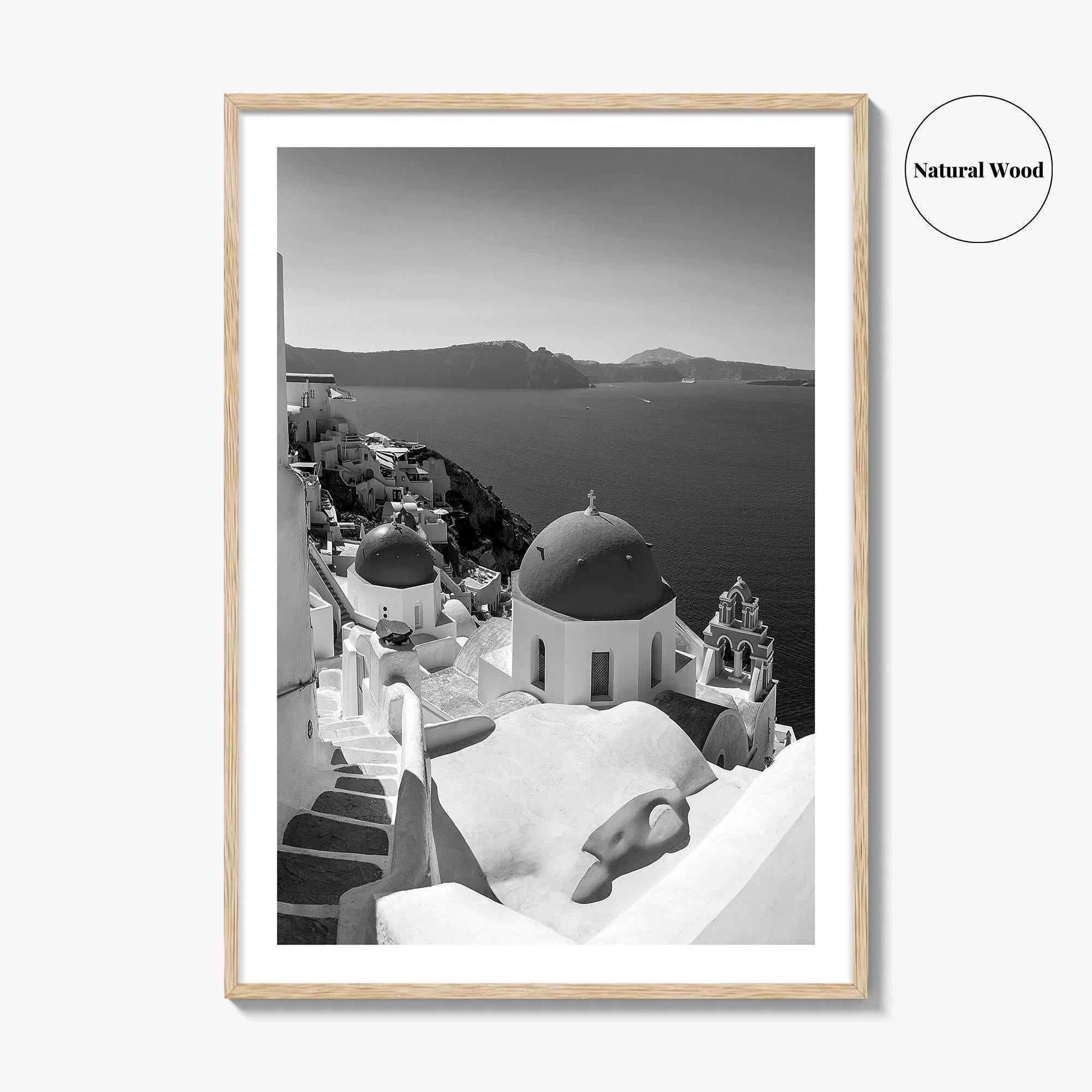 Santorini Black and White Fine Art Photo Print, Oia Greece Blue Domes Poster