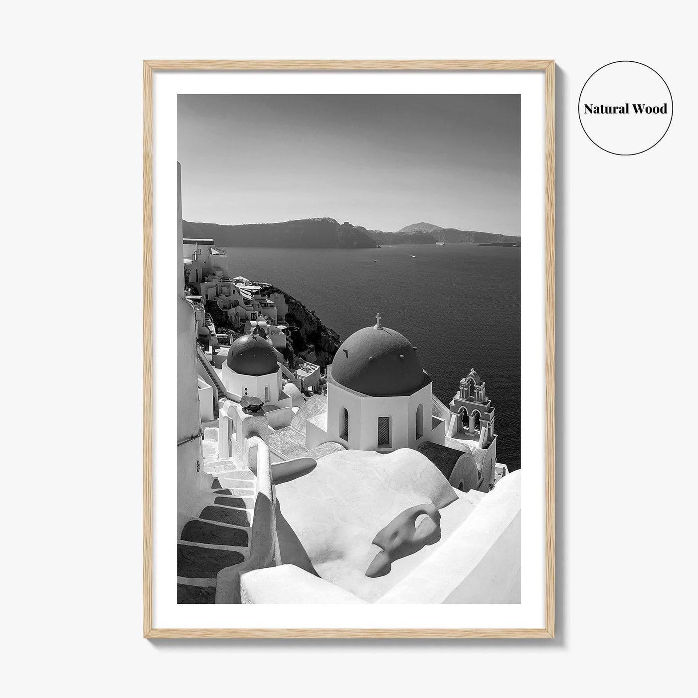 Santorini Black and White Fine Art Photo Print, Oia Greece Blue Domes Poster