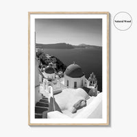 Santorini Black and White Fine Art Photo Print, Oia Greece Blue Domes Poster