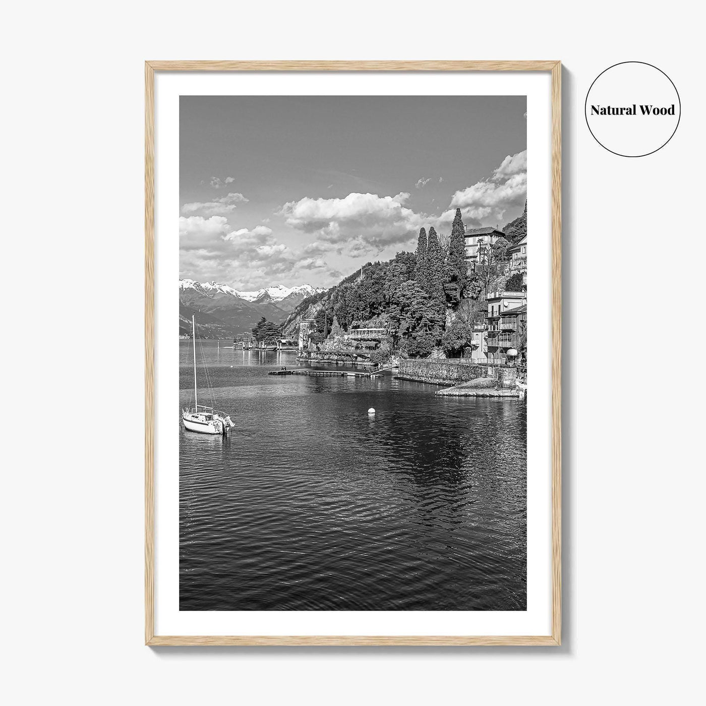 Lake Como Black and White Fine Art Photo Print, Varenna Italy Wall Poster