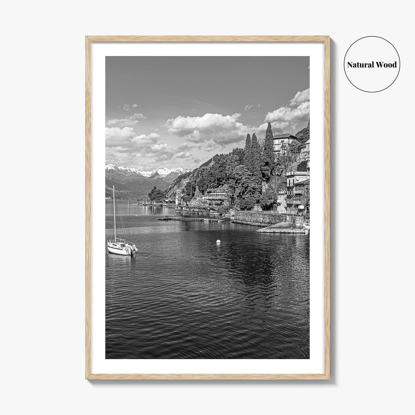 Lake Como Black and White Fine Art Photo Print, Varenna Italy Wall Poster