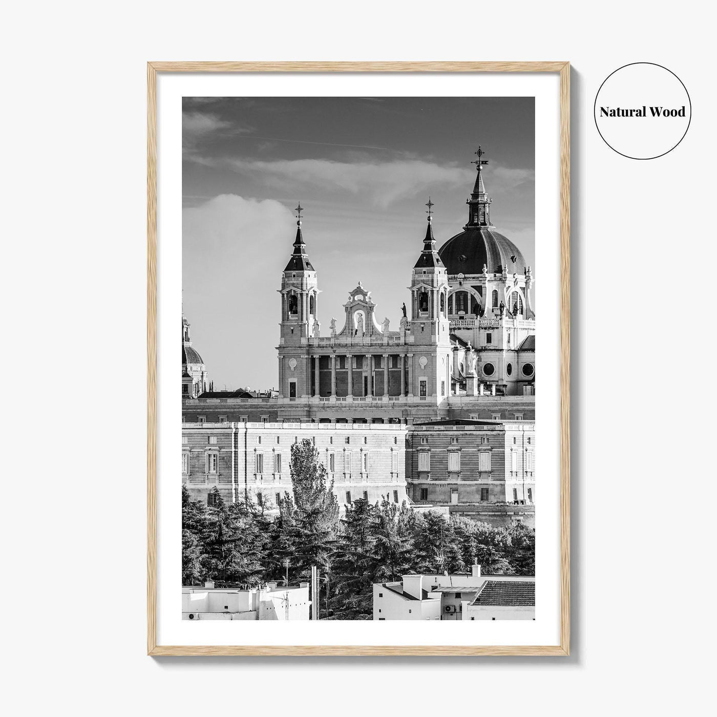 Madrid Skyline Black and White Fine Art Photo Print, Spain, Almudena Cathedral, Royal Palace