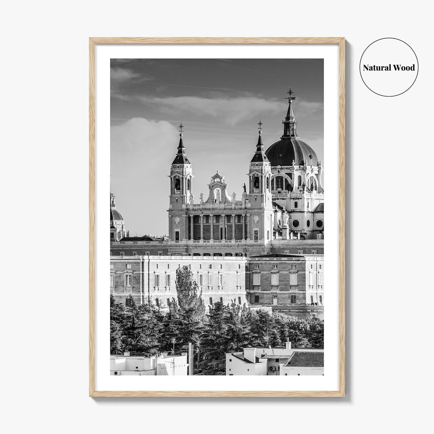 Madrid Skyline Black and White Fine Art Photo Print, Spain, Almudena Cathedral, Royal Palace