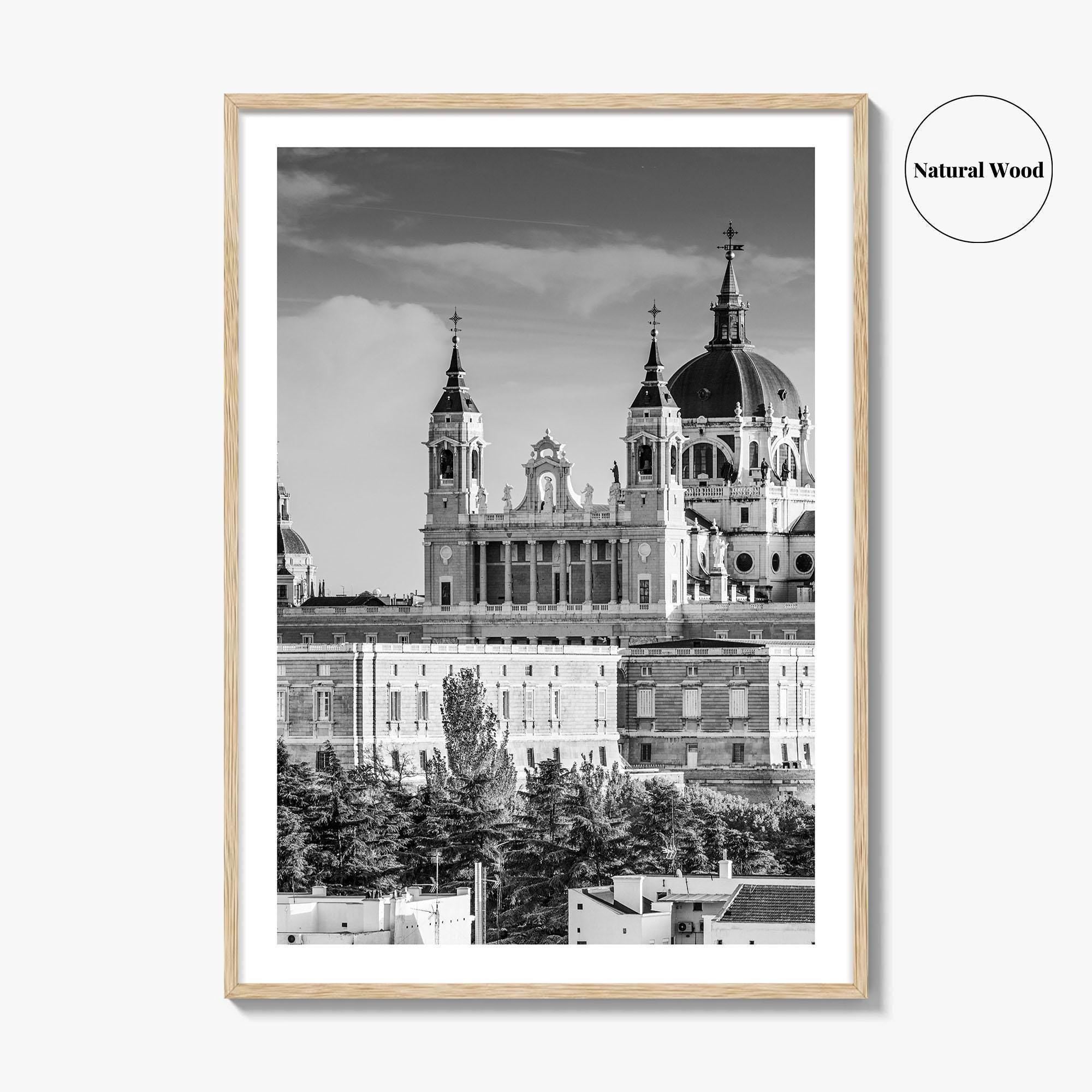 Madrid Skyline Black and White Fine Art Photo Print, Spain, Almudena Cathedral, Royal Palace