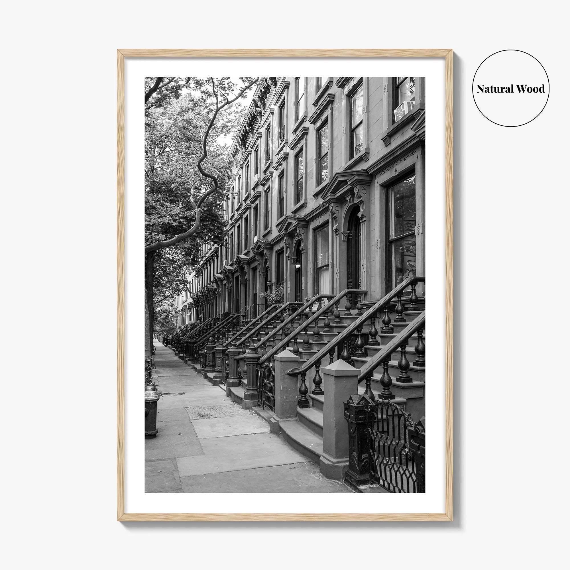 Brooklyn Black and White Fine Art Photo Print, Cobble Hill Brownstones NYC Poster