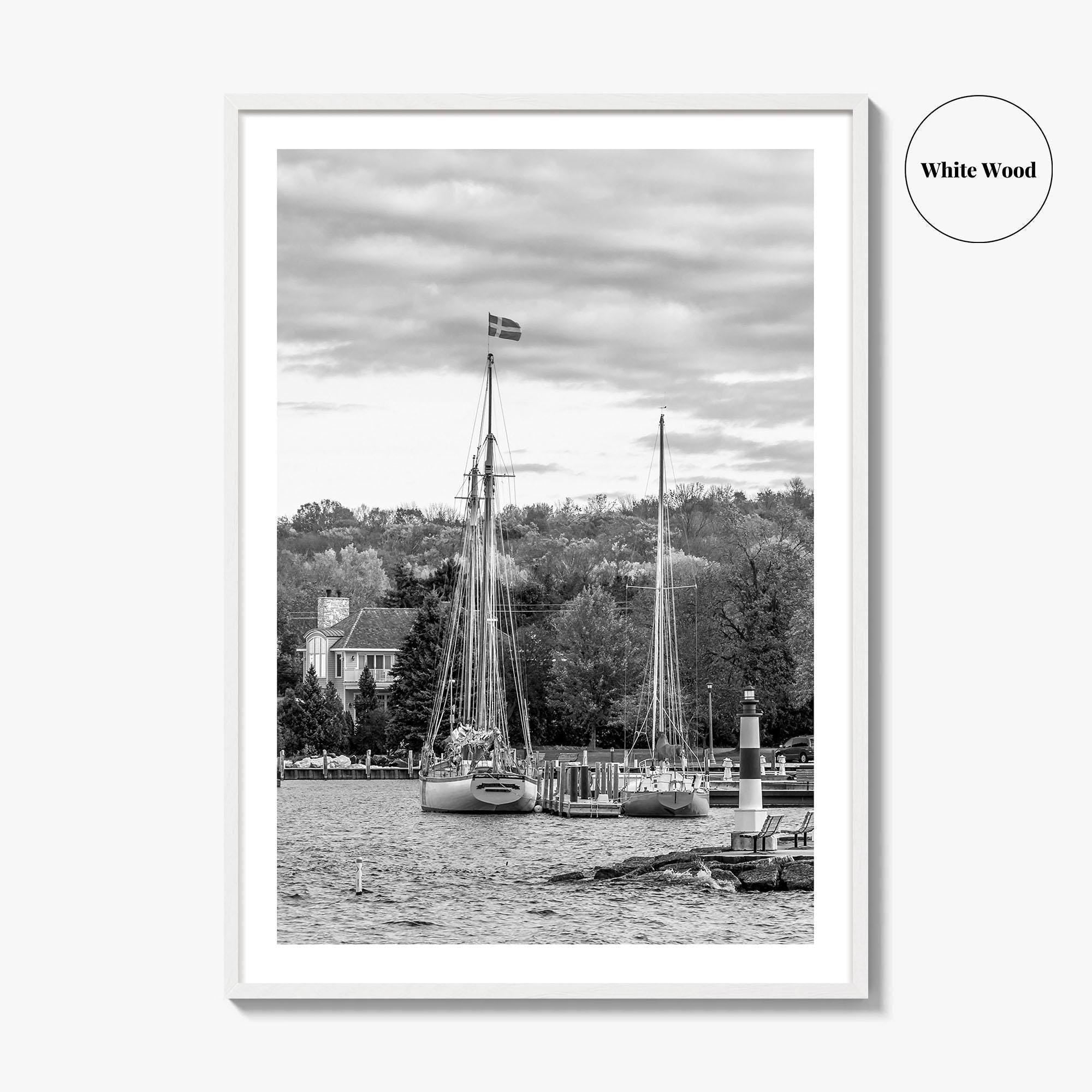 Sister Bay Black and White Fine Art Photo Print, Door County Harbor Wisconsin Poster