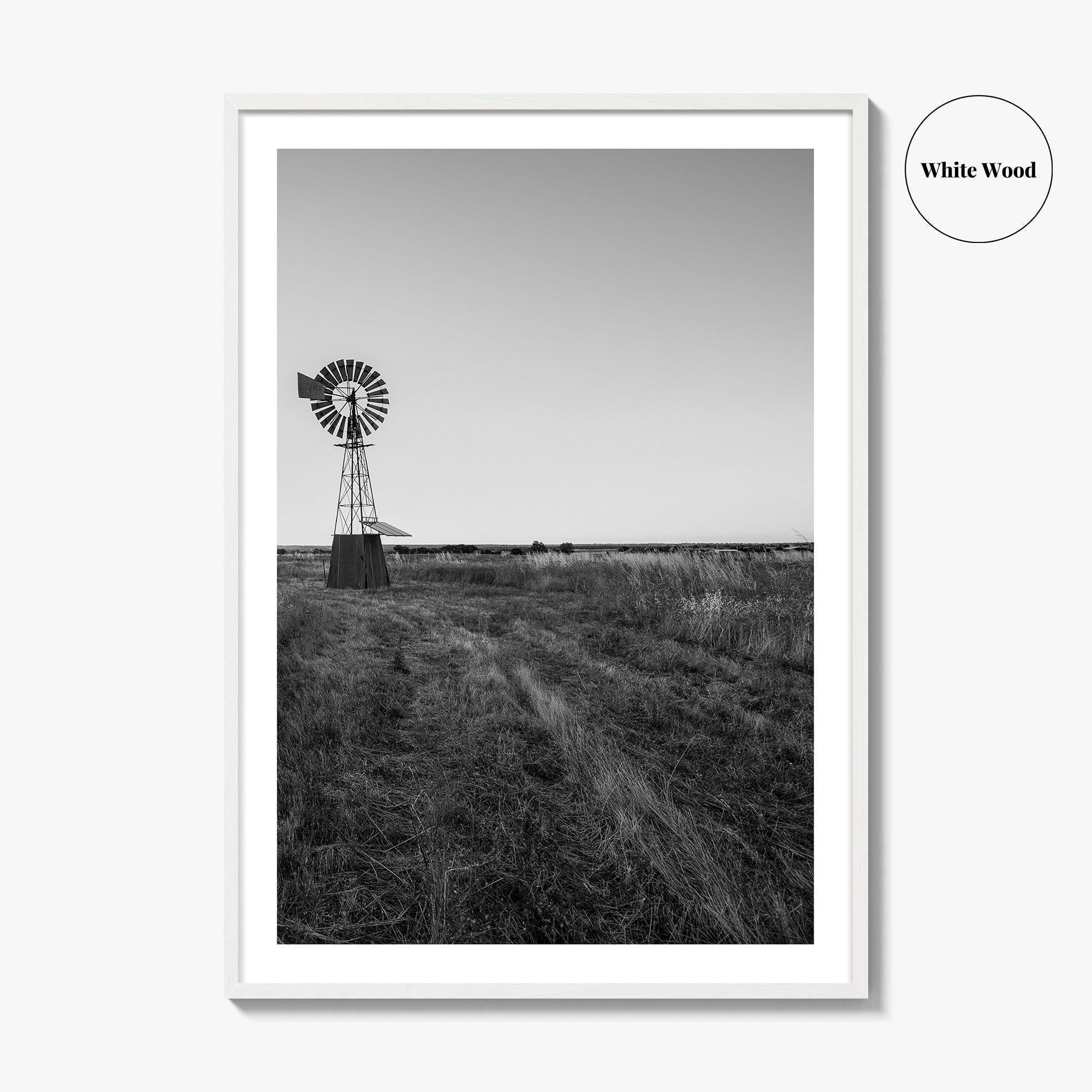 Texas Black and White Fine Art Photo Print, Windmill Poster, USA