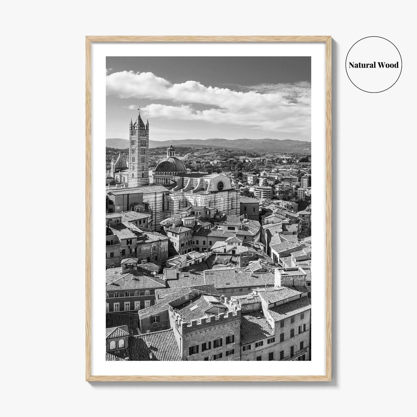 Siena Black and White Fine Art Photo Print, Tuscany Italy Duomo, Mangia Tower Poster