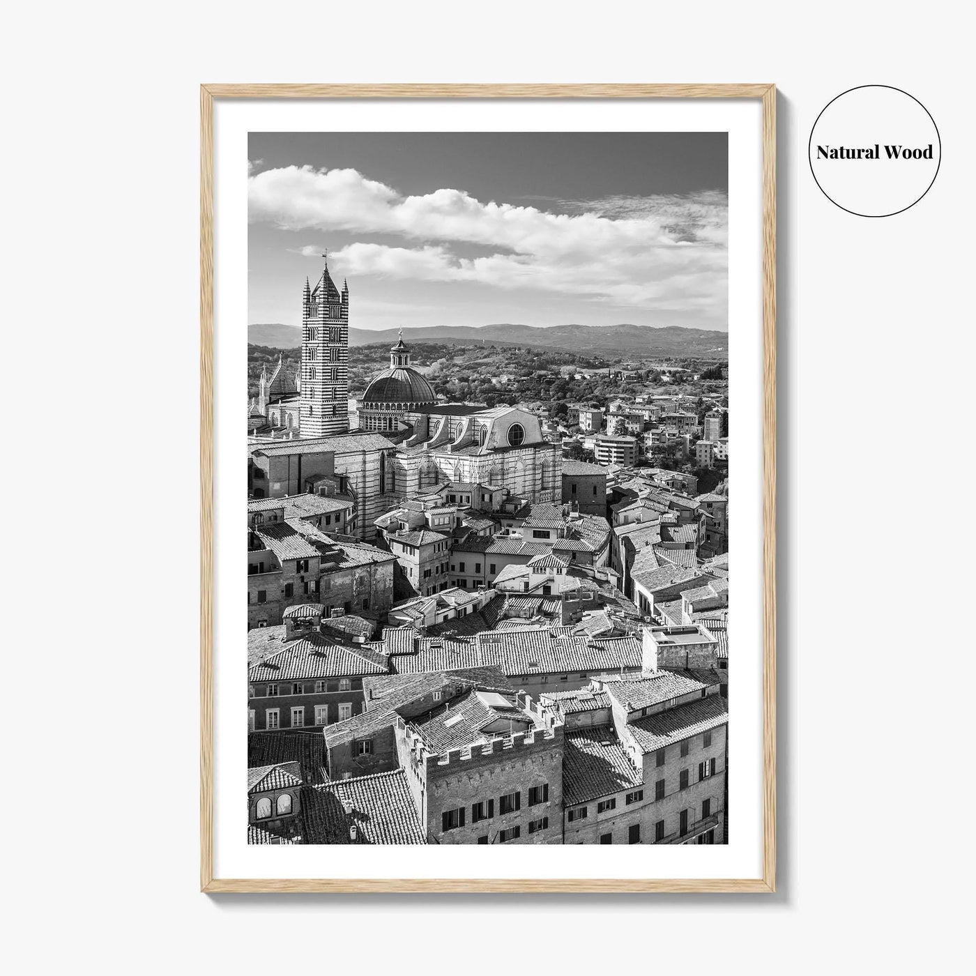 Siena Black and White Fine Art Photo Print, Tuscany Italy Duomo, Mangia Tower Poster