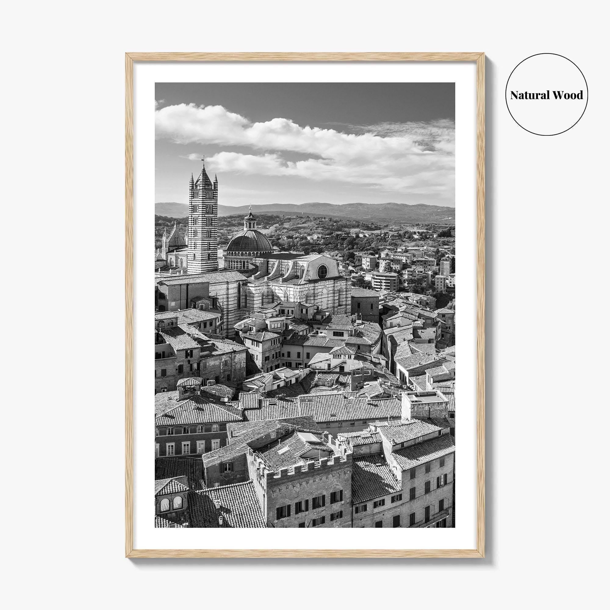 Siena Black and White Fine Art Photo Print, Tuscany Italy Duomo, Mangia Tower Poster