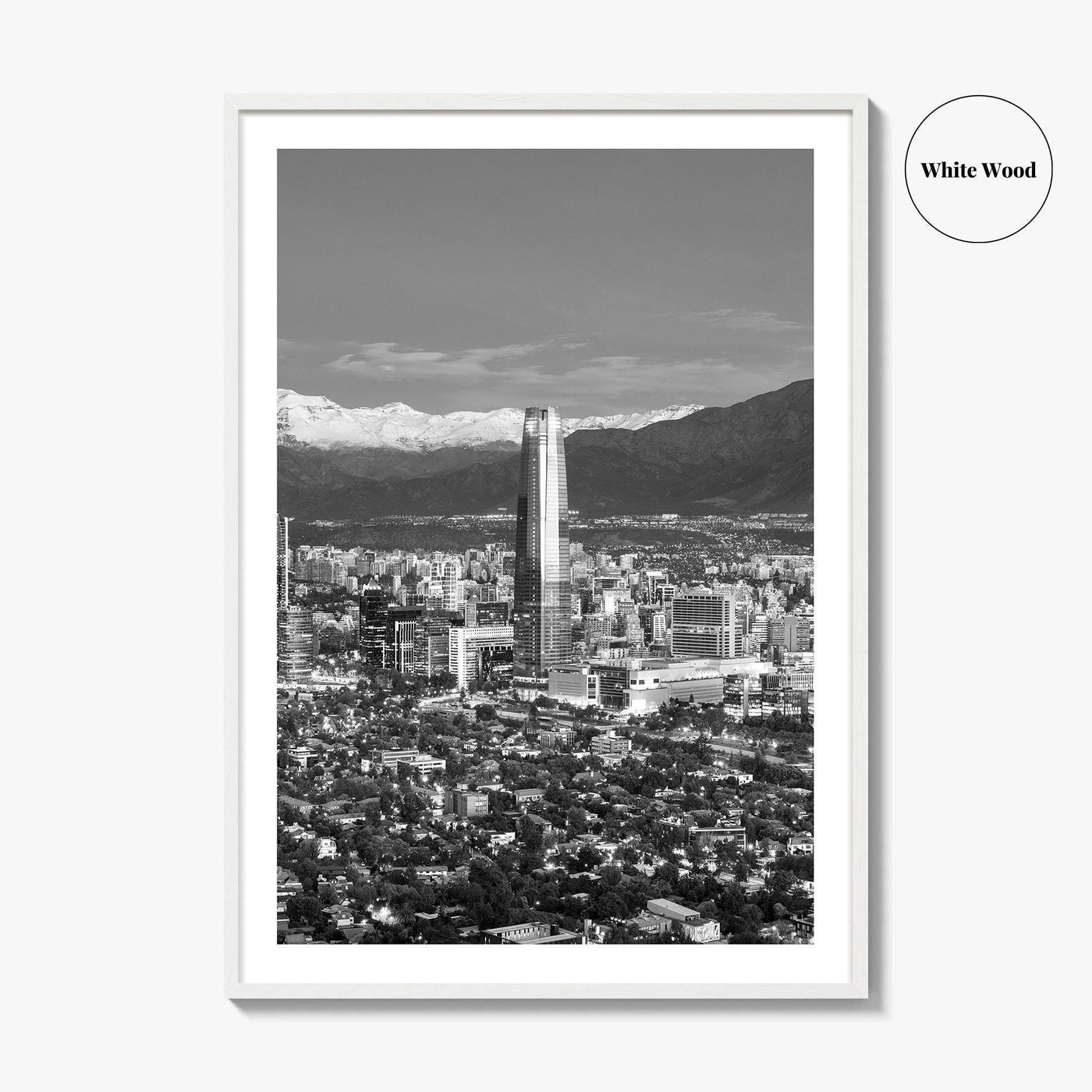 Santiago de Chile Skyline Black and White Fine Art Photo Print, Providencia, Andes, Poster