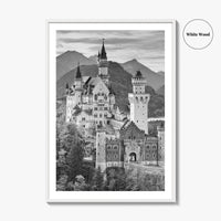 Neuschwanstein Castle Black and White Fine Art Photo Print, Bavaria Germany Poster