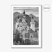 Neuschwanstein Castle Black and White Fine Art Photo Print, Bavaria Germany Poster
