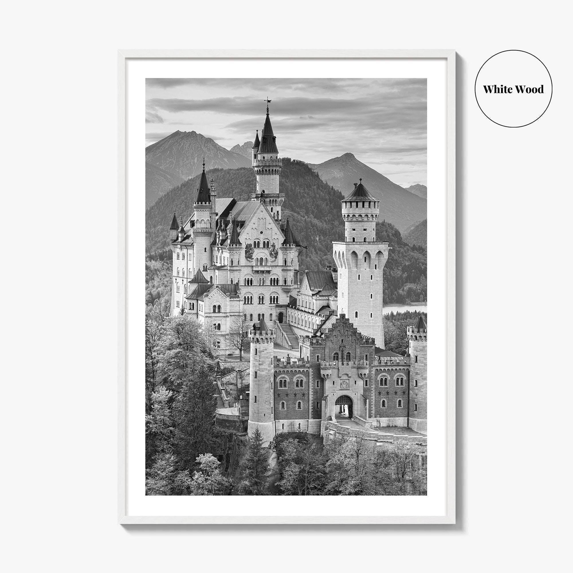 Neuschwanstein Castle Black and White Fine Art Photo Print, Bavaria Germany Poster