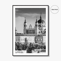 Madrid Skyline Black and White Fine Art Photo Print, Spain, Almudena Cathedral, Royal Palace