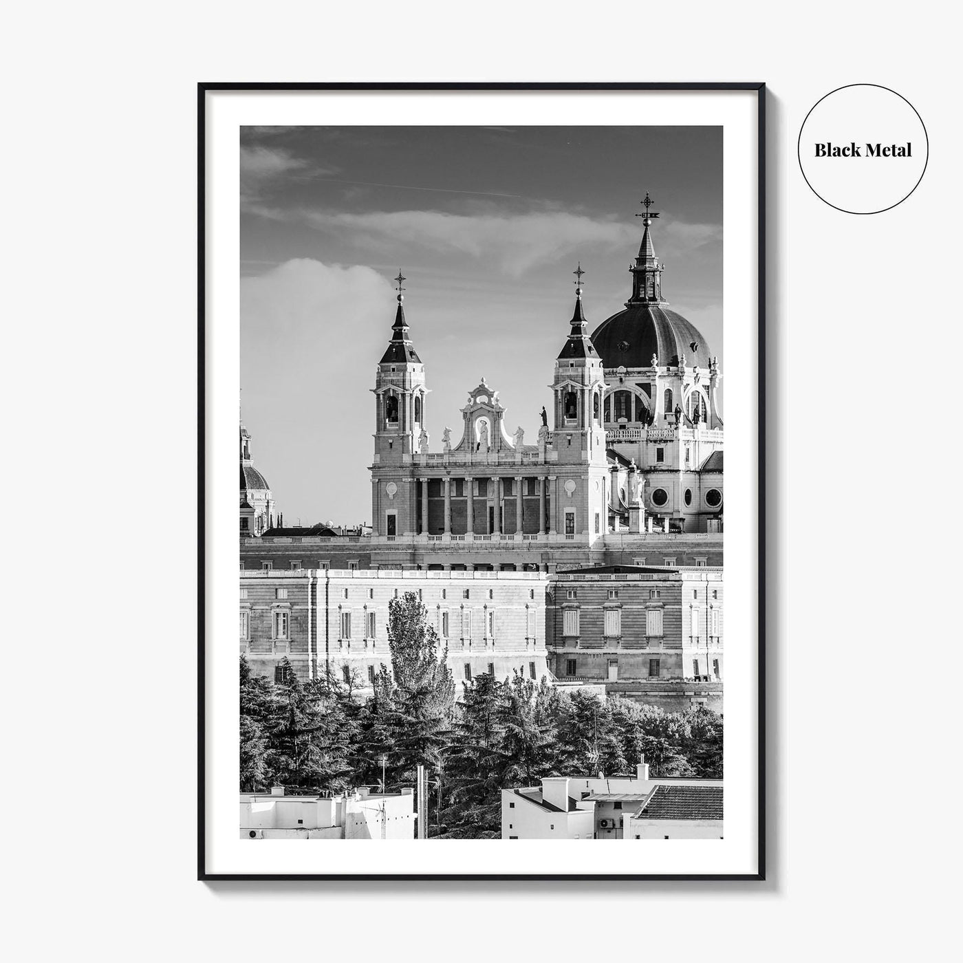 Madrid Skyline Black and White Fine Art Photo Print, Spain, Almudena Cathedral, Royal Palace