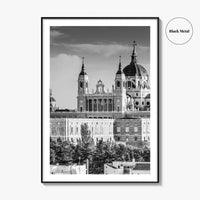Madrid Skyline Black and White Fine Art Photo Print, Spain, Almudena Cathedral, Royal Palace