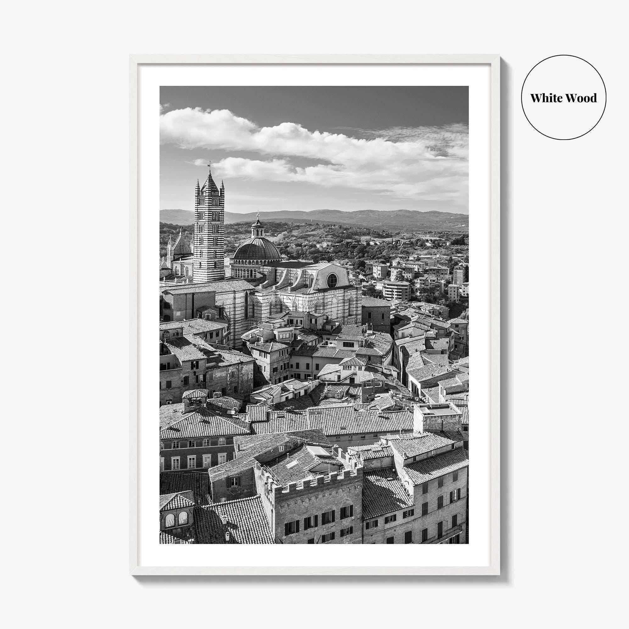 Siena Black and White Fine Art Photo Print, Tuscany Italy Duomo, Mangia Tower Poster