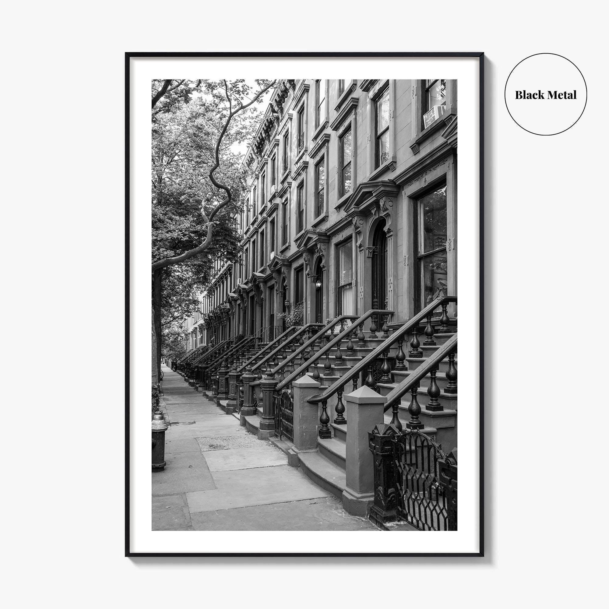 Brooklyn Black and White Fine Art Photo Print, Cobble Hill Brownstones NYC Poster