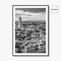 Siena Black and White Fine Art Photo Print, Tuscany Italy Duomo, Mangia Tower Poster