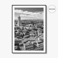 Siena Black and White Fine Art Photo Print, Tuscany Italy Duomo, Mangia Tower Poster