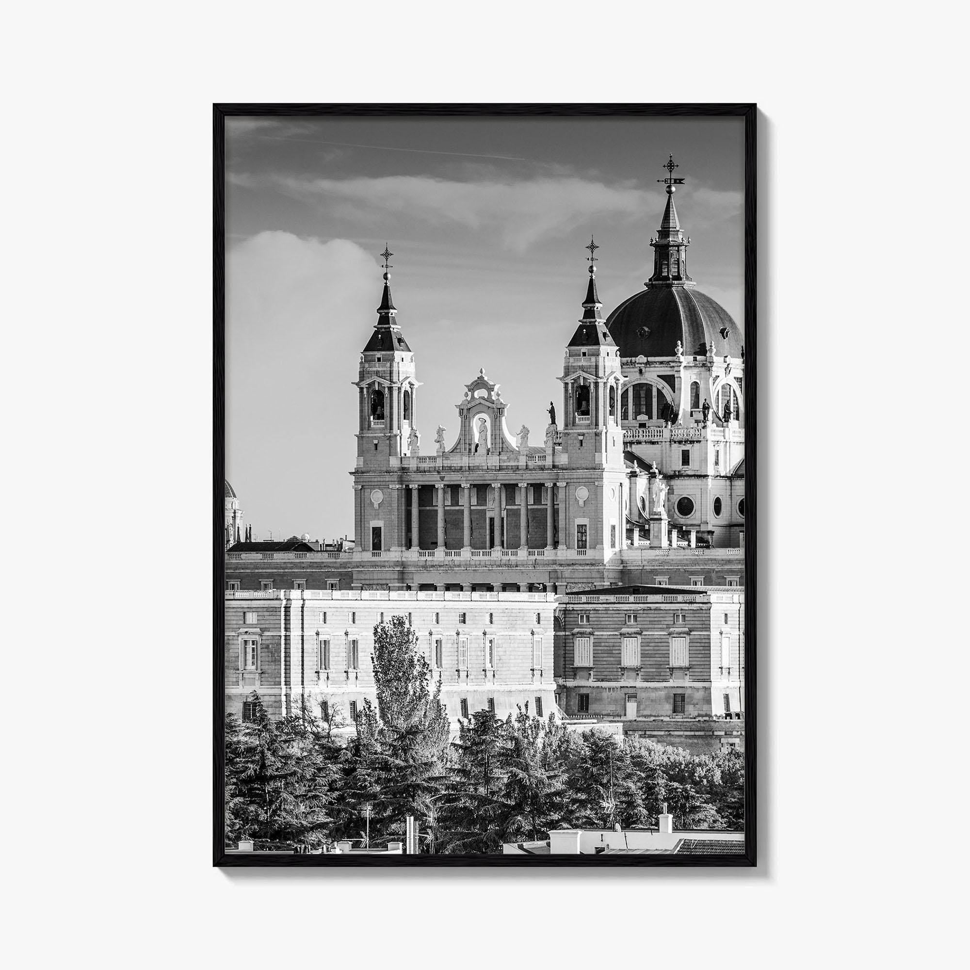 Madrid Skyline Black and White Fine Art Photo Print, Spain, Almudena Cathedral, Royal Palace