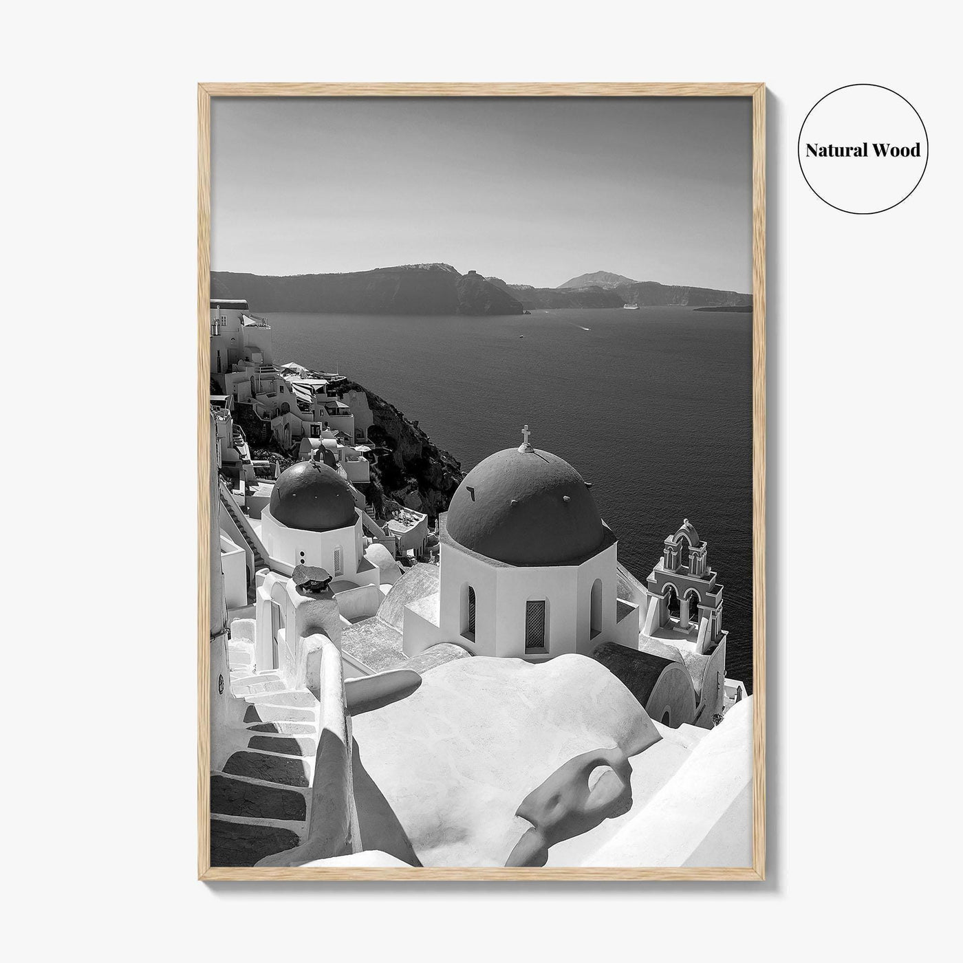 Santorini Black and White Fine Art Photo Print, Oia Greece Blue Domes Poster