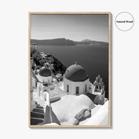 Santorini Black and White Fine Art Photo Print, Oia Greece Blue Domes Poster