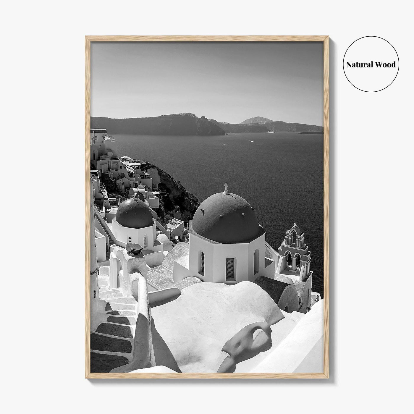 Santorini Black and White Fine Art Photo Print, Oia Greece Blue Domes Poster