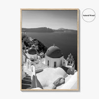 Santorini Black and White Fine Art Photo Print, Oia Greece Blue Domes Poster