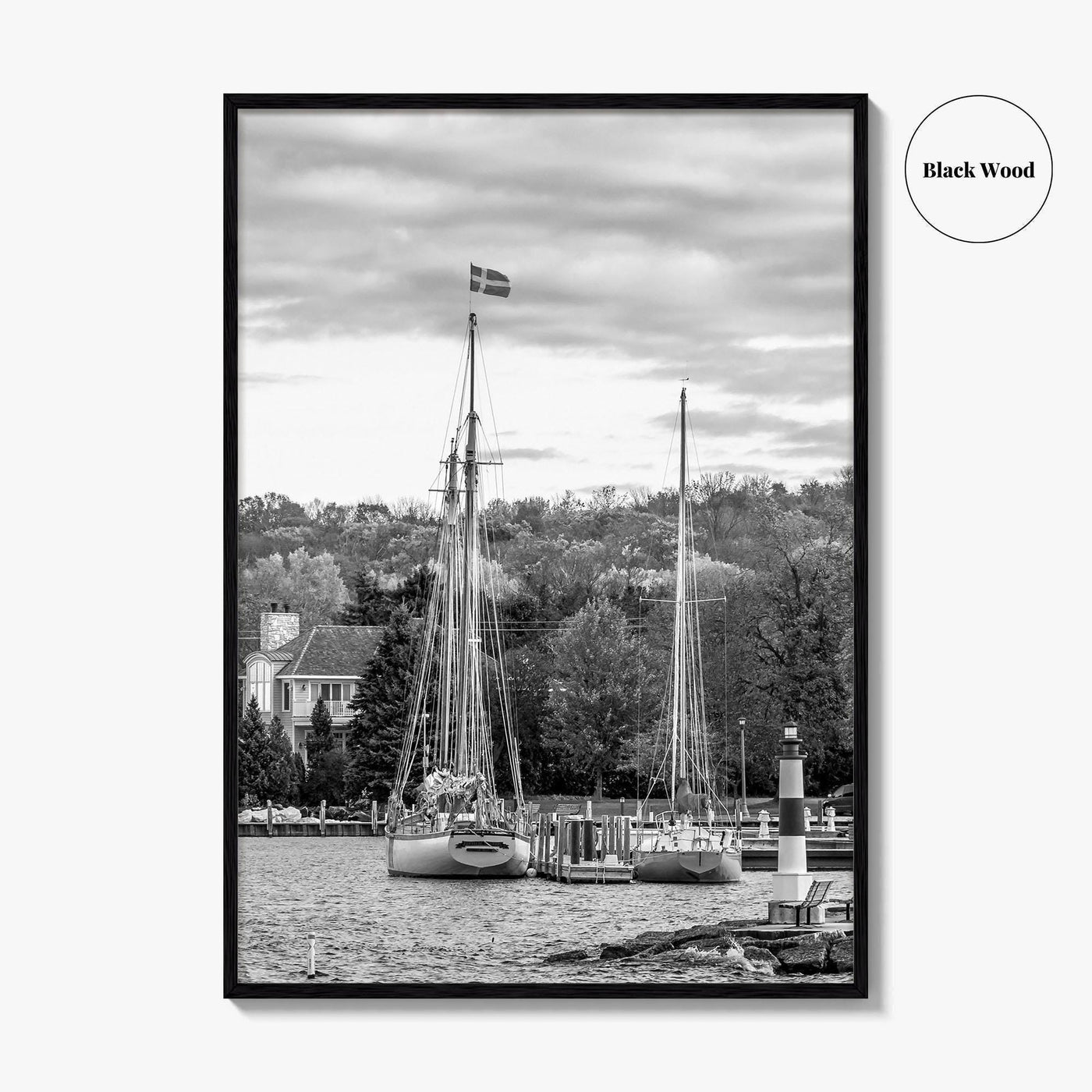 Sister Bay Black and White Fine Art Photo Print, Door County Harbor Wisconsin Poster