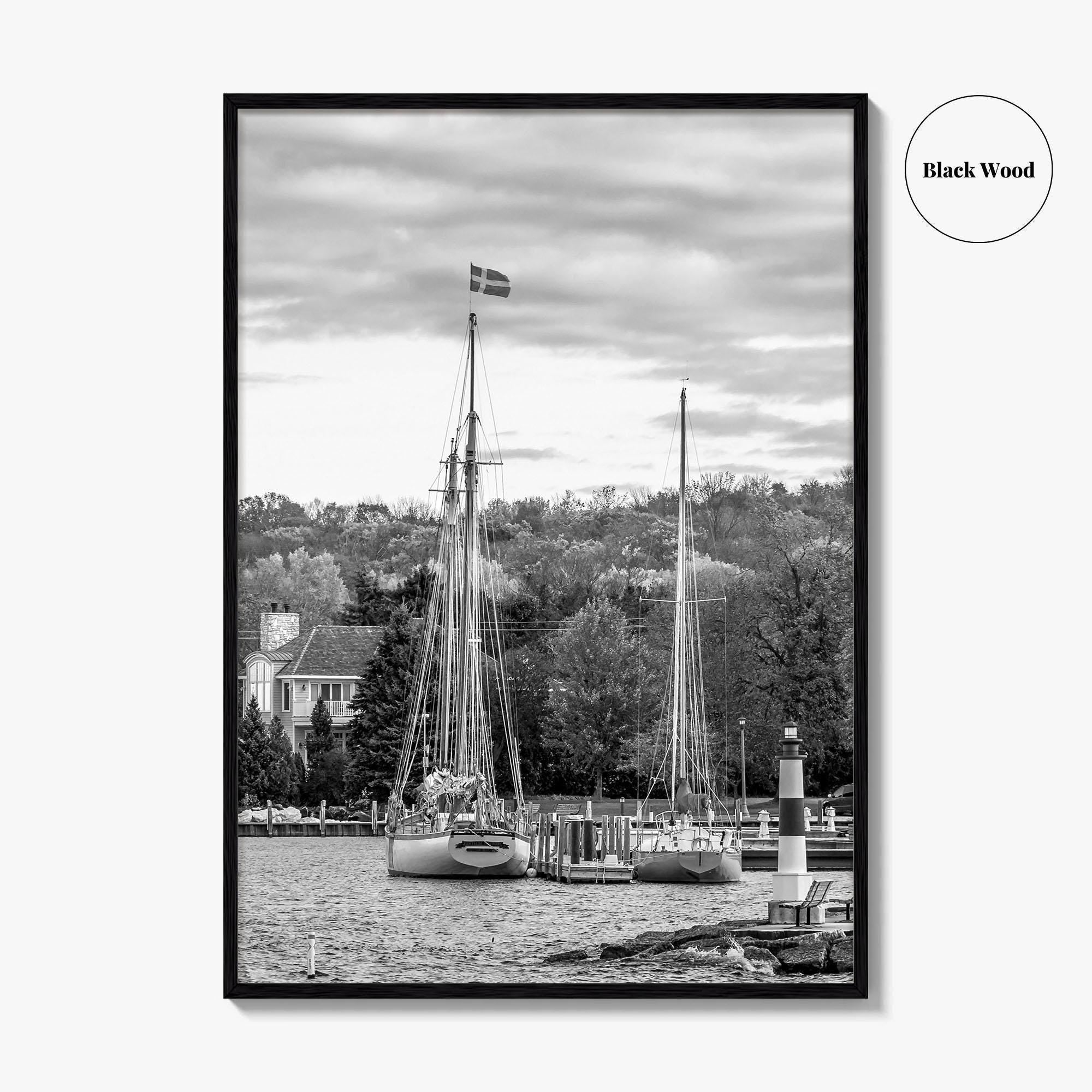 Sister Bay Black and White Fine Art Photo Print, Door County Harbor Wisconsin Poster