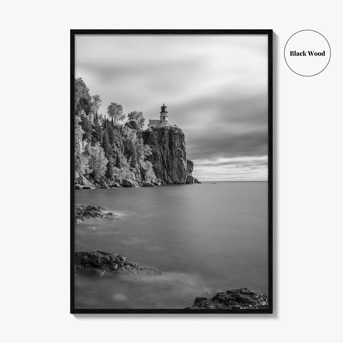 Lake Superior Black and White Fine Art Photo Print, Split Rock Lighthouse Minnesota, USA