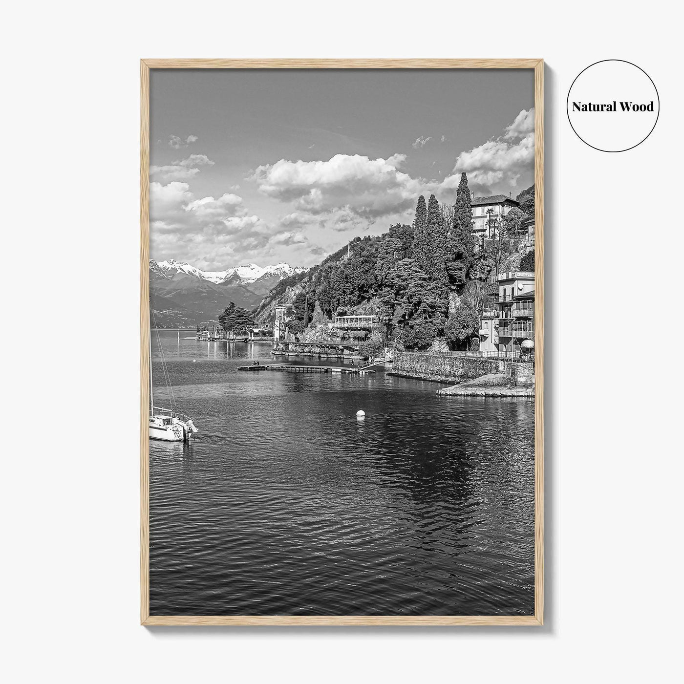 Lake Como Black and White Fine Art Photo Print, Varenna Italy Wall Poster