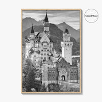 Neuschwanstein Castle Black and White Fine Art Photo Print, Bavaria Germany Poster