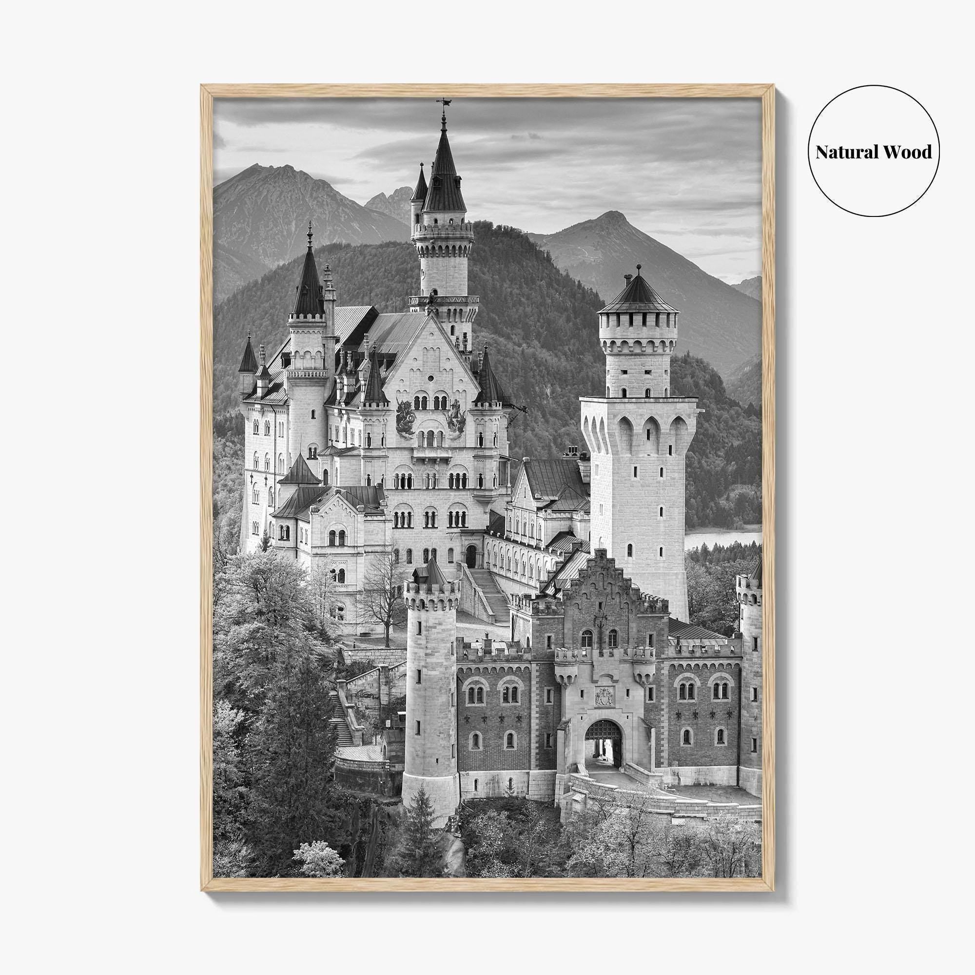 Neuschwanstein Castle Black and White Fine Art Photo Print, Bavaria Germany Poster