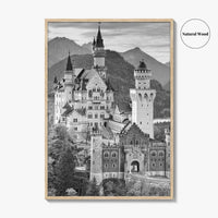 Neuschwanstein Castle Black and White Fine Art Photo Print, Bavaria Germany Poster