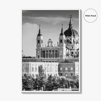 Madrid Skyline Black and White Fine Art Photo Print, Spain, Almudena Cathedral, Royal Palace