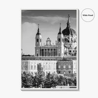 Madrid Skyline Black and White Fine Art Photo Print, Spain, Almudena Cathedral, Royal Palace