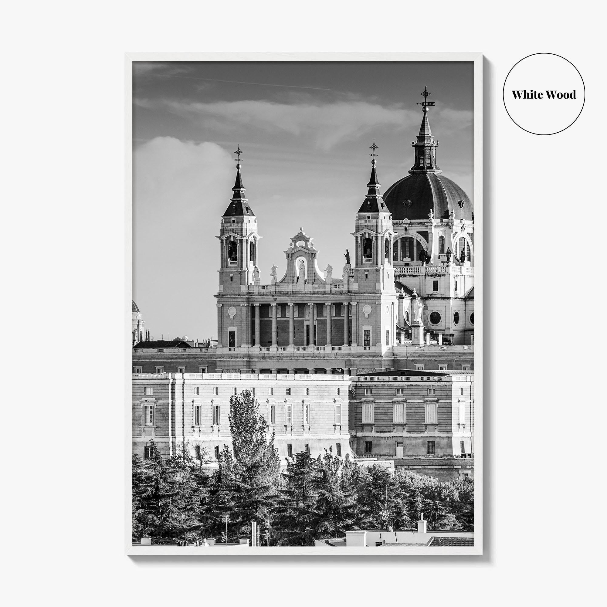 Madrid Skyline Black and White Fine Art Photo Print, Spain, Almudena Cathedral, Royal Palace
