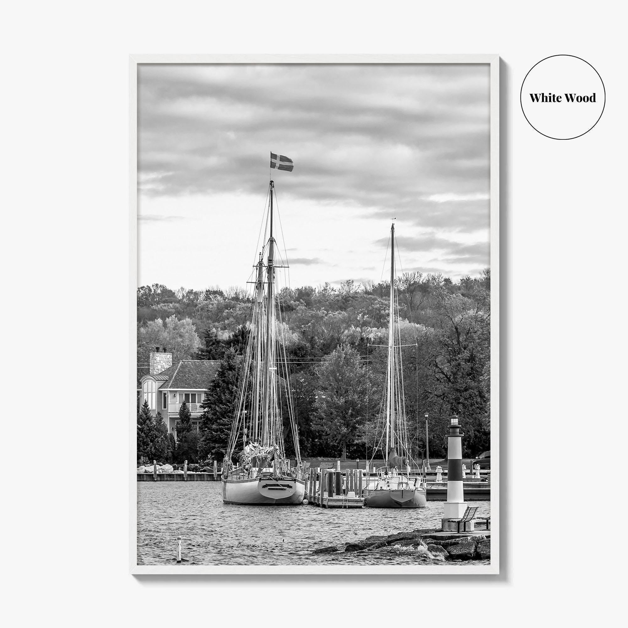 Sister Bay Black and White Fine Art Photo Print, Door County Harbor Wisconsin Poster