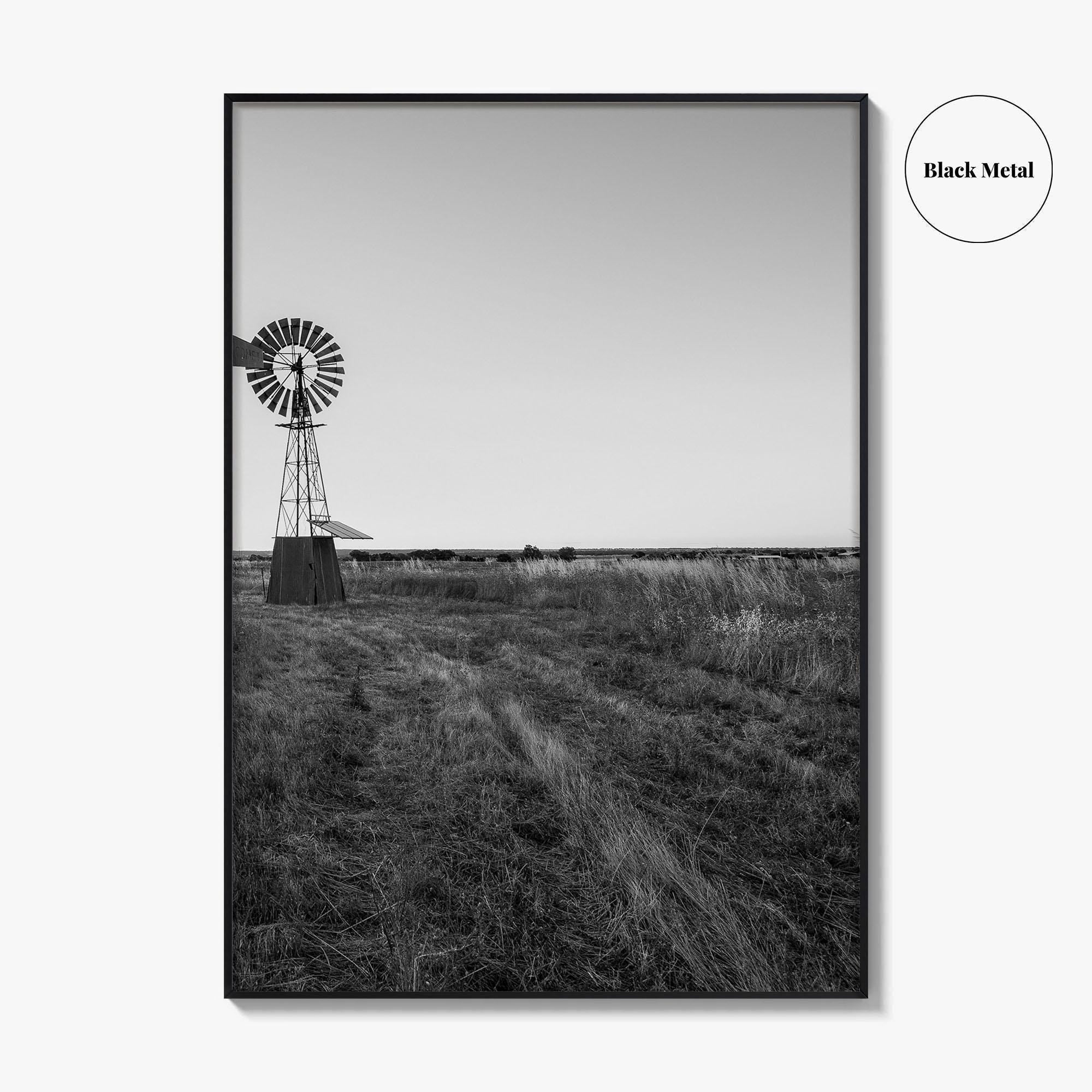 Texas Black and White Fine Art Photo Print, Windmill Poster, USA