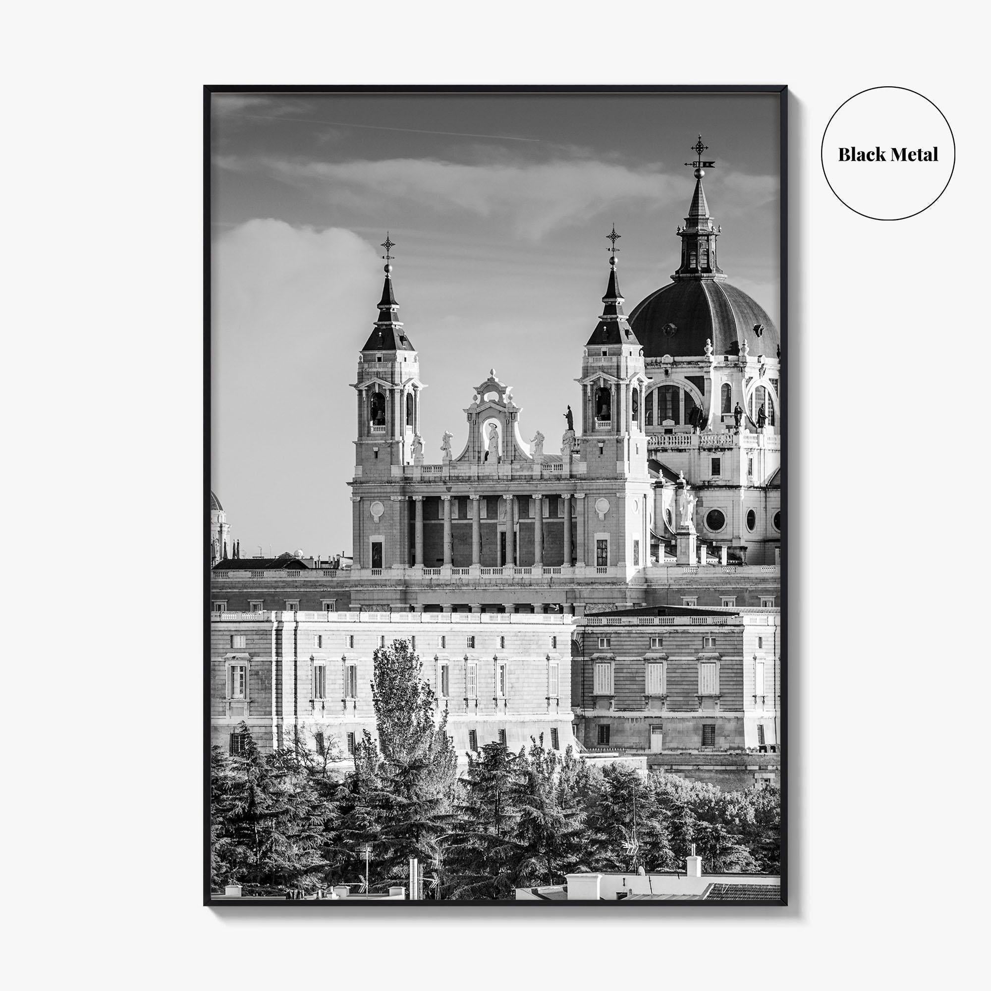 Madrid Skyline Black and White Fine Art Photo Print, Spain, Almudena Cathedral, Royal Palace