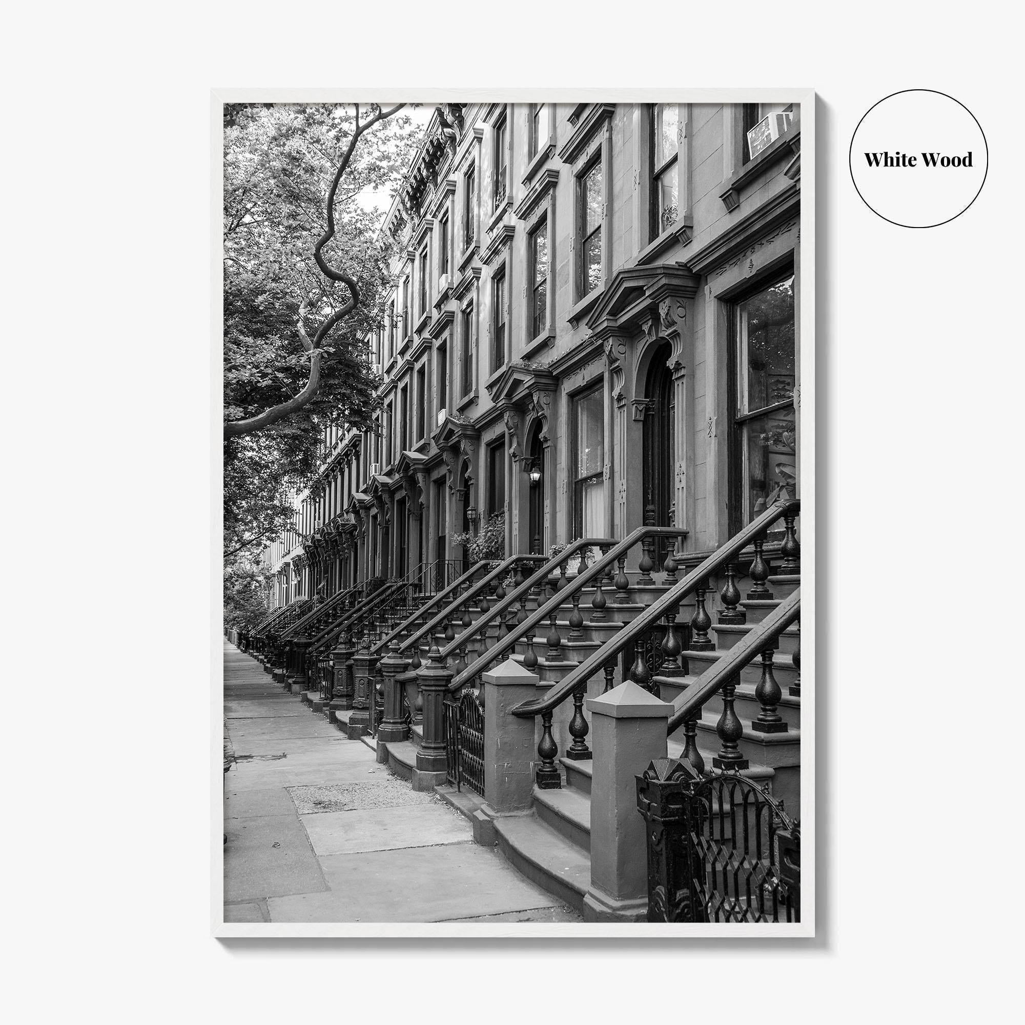 Brooklyn Black and White Fine Art Photo Print, Cobble Hill Brownstones NYC Poster